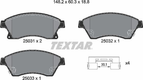 Textar 2503101 - Kit de plaquettes de frein, frein à disque cwaw.fr