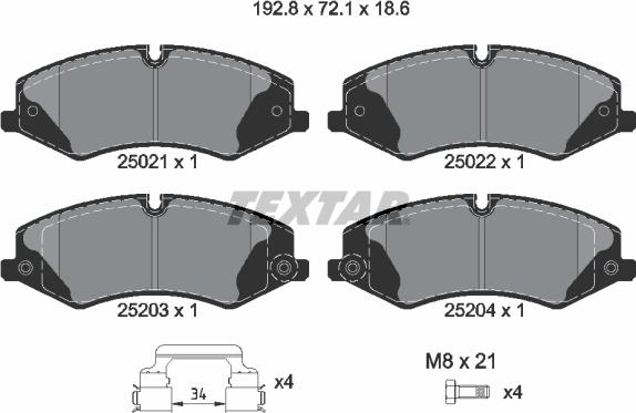 Textar 2502201 - Kit de plaquettes de frein, frein à disque cwaw.fr