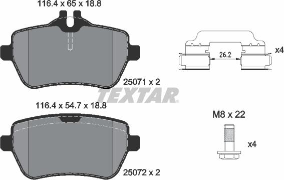 Textar 2507101 - Kit de plaquettes de frein, frein à disque cwaw.fr