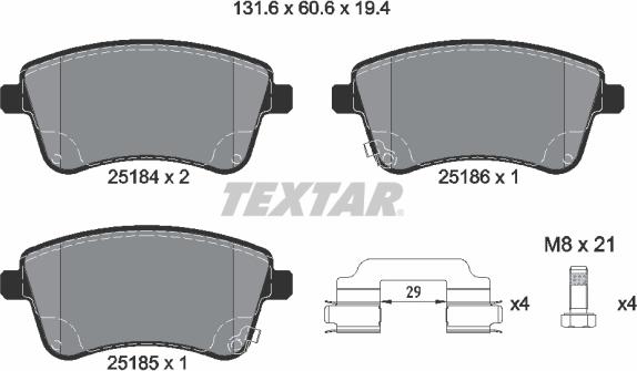 Textar 2518401 - Kit de plaquettes de frein, frein à disque cwaw.fr