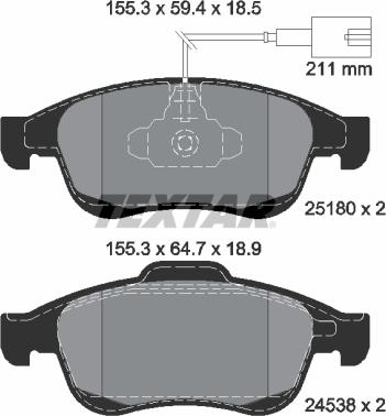 Textar 2518001 - Kit de plaquettes de frein, frein à disque cwaw.fr