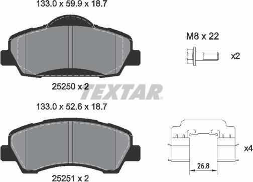 Textar 2525004 - Kit de plaquettes de frein, frein à disque cwaw.fr