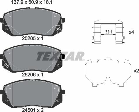 Textar 2520504 - Kit de plaquettes de frein, frein à disque cwaw.fr