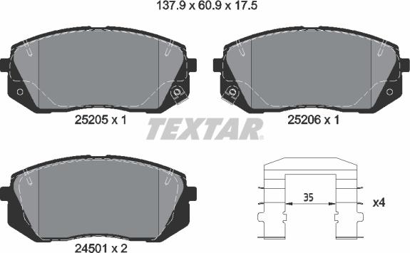 Textar 2520501 - Kit de plaquettes de frein, frein à disque cwaw.fr