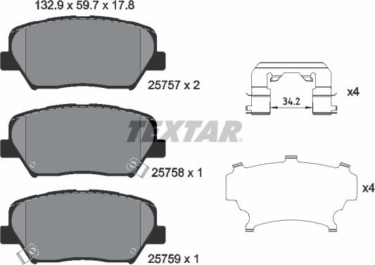 Textar 2575701 - Kit de plaquettes de frein, frein à disque cwaw.fr