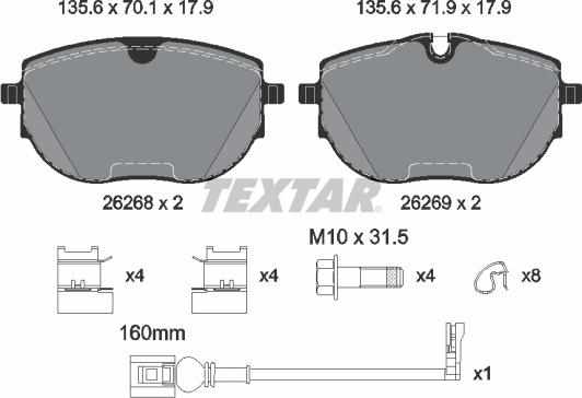 Textar 2626801 - Kit de plaquettes de frein, frein à disque cwaw.fr