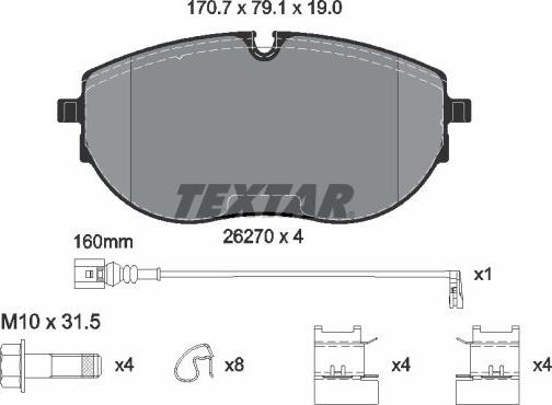 Textar 2627001 - Kit de plaquettes de frein, frein à disque cwaw.fr