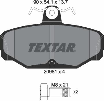 Textar 2098101 - Kit de plaquettes de frein, frein à disque cwaw.fr