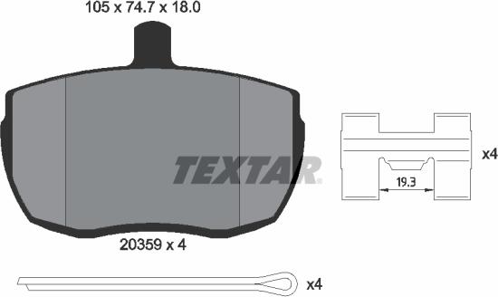 Textar 2035908 - Kit de plaquettes de frein, frein à disque cwaw.fr