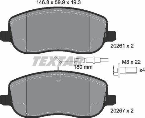 Textar 2026101 - Kit de plaquettes de frein, frein à disque cwaw.fr