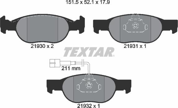 Textar 2193002 - Kit de plaquettes de frein, frein à disque cwaw.fr