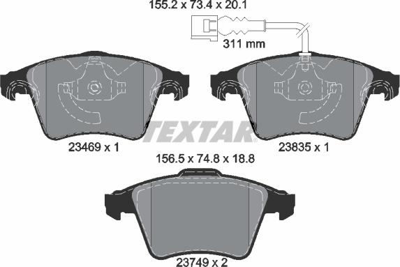 Textar 2346901 - Kit de plaquettes de frein, frein à disque cwaw.fr