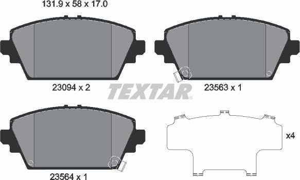 Textar 2309401 - Kit de plaquettes de frein, frein à disque cwaw.fr