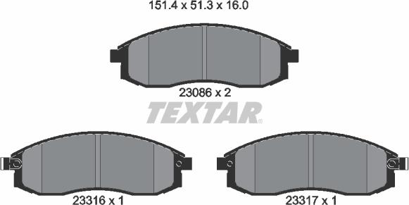 Textar 2308602 - Kit de plaquettes de frein, frein à disque cwaw.fr