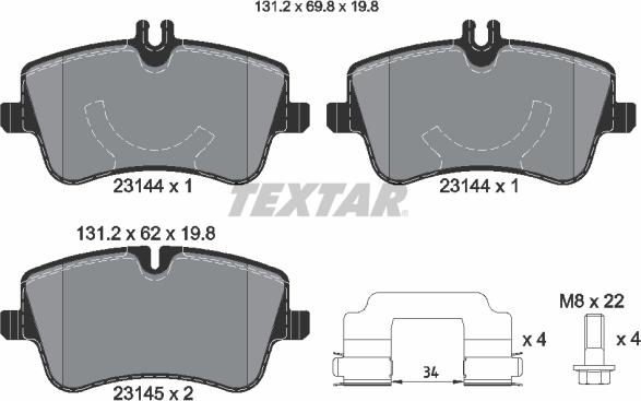 Textar 2314402 - Kit de plaquettes de frein, frein à disque cwaw.fr