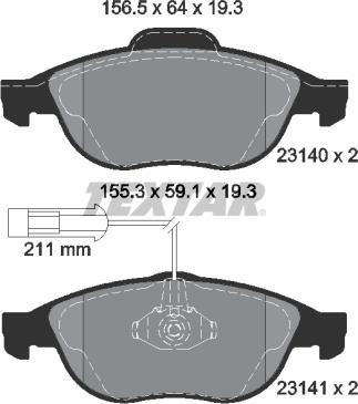 Textar 2314002 - Kit de plaquettes de frein, frein à disque cwaw.fr