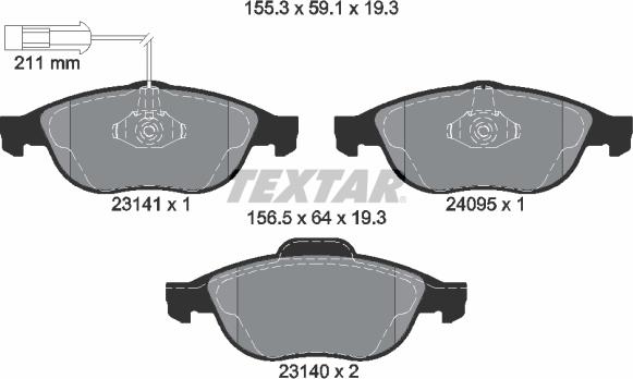 Textar 2314101 - Kit de plaquettes de frein, frein à disque cwaw.fr