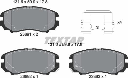 Textar 2389105 - Kit de plaquettes de frein, frein à disque cwaw.fr