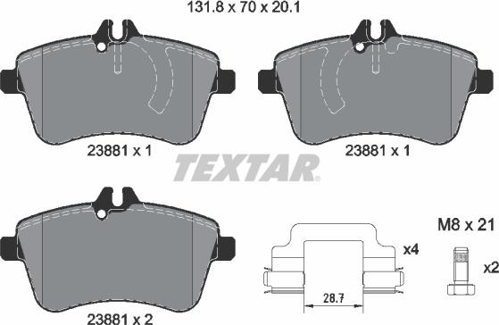 Textar 2388101 - Kit de plaquettes de frein, frein à disque cwaw.fr