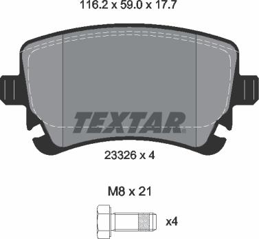 Textar 2332608 - Kit de plaquettes de frein, frein à disque cwaw.fr