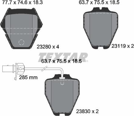 Textar 2328001 - Kit de plaquettes de frein, frein à disque cwaw.fr