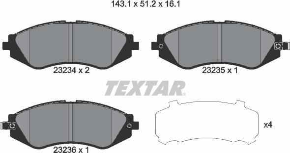 Textar 2323401 - Kit de plaquettes de frein, frein à disque cwaw.fr