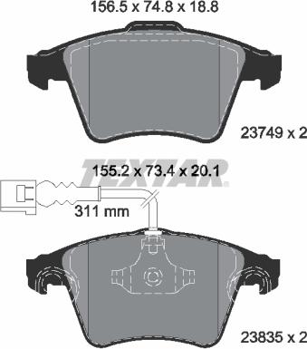 Textar 2374901 - Kit de plaquettes de frein, frein à disque cwaw.fr