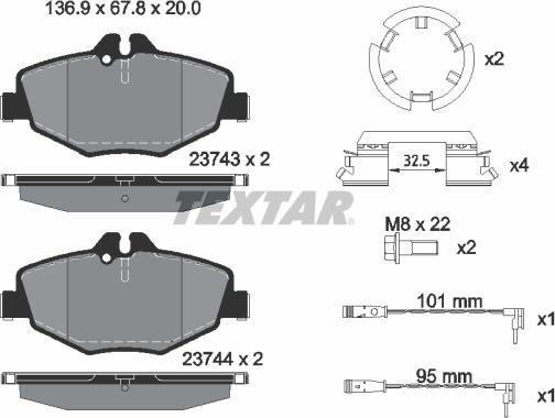 Textar 2374303 - Kit de plaquettes de frein, frein à disque cwaw.fr