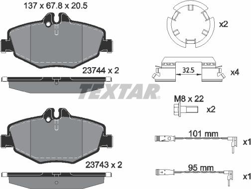 Textar 2374381 - Kit de plaquettes de frein, frein à disque cwaw.fr