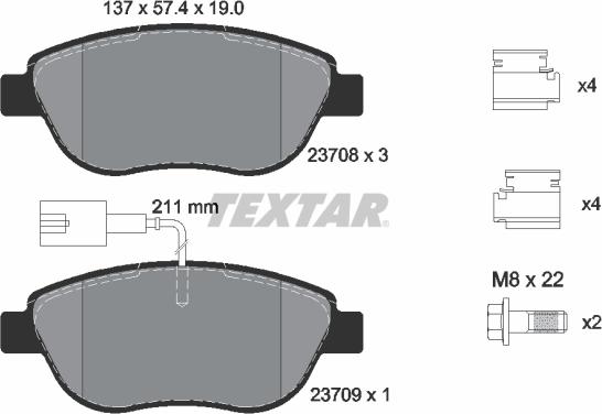 Textar 2370804 - Kit de plaquettes de frein, frein à disque cwaw.fr