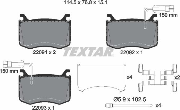 Textar 2209101 - Kit de plaquettes de frein, frein à disque cwaw.fr