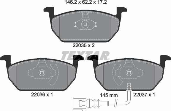 Textar 2203501 - Kit de plaquettes de frein, frein à disque cwaw.fr