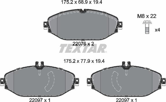 Textar 2207601 - Kit de plaquettes de frein, frein à disque cwaw.fr