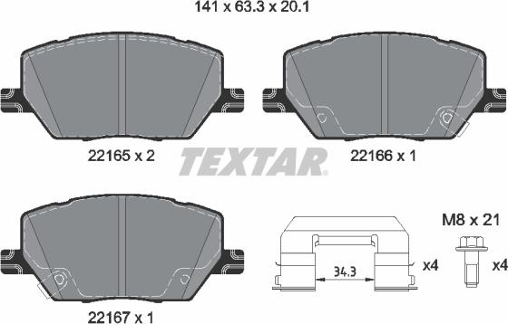 Textar 2216503 - Kit de plaquettes de frein, frein à disque cwaw.fr