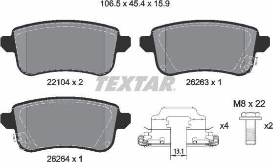 Textar 2210401 - Kit de plaquettes de frein, frein à disque cwaw.fr