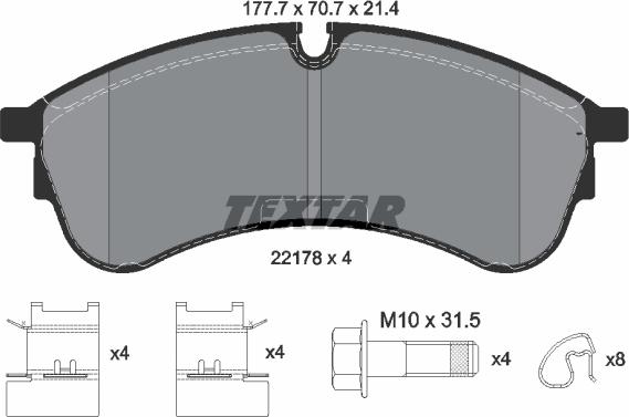 Textar 2217801 - Kit de plaquettes de frein, frein à disque cwaw.fr