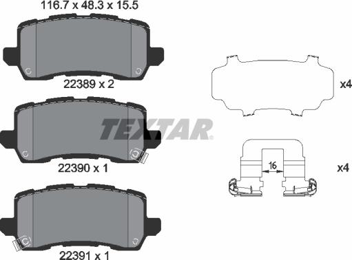 Textar 2238901 - Kit de plaquettes de frein, frein à disque cwaw.fr