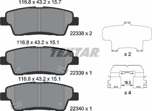 Textar 2233801 - Kit de plaquettes de frein, frein à disque cwaw.fr