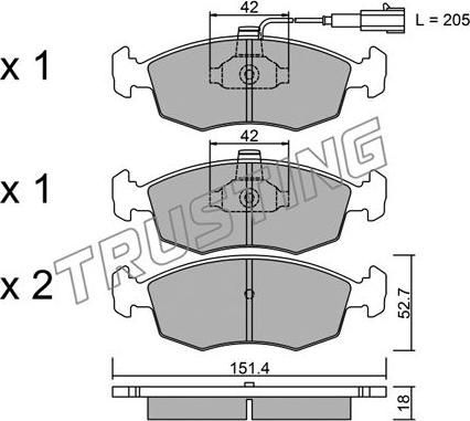 Trusting 283.0 - Kit de plaquettes de frein, frein à disque cwaw.fr