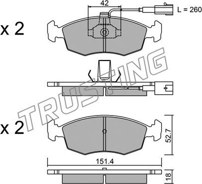 Trusting 283.1 - Kit de plaquettes de frein, frein à disque cwaw.fr