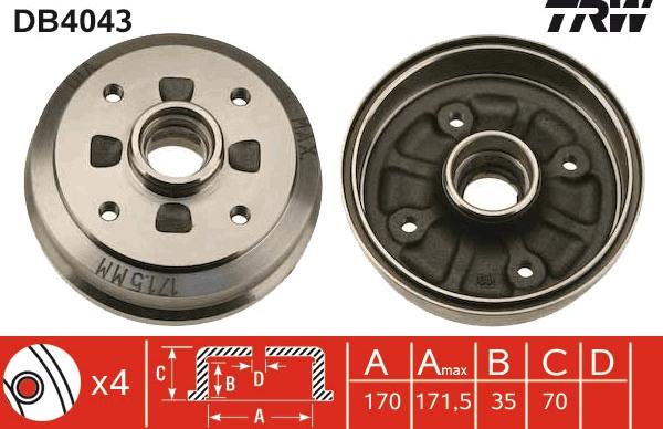 TRW DB4043 - Tambour de frein cwaw.fr