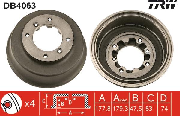 TRW DB4063 - Tambour de frein cwaw.fr