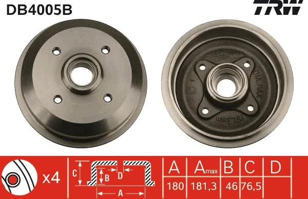 TRW DB4005B - Tambour de frein cwaw.fr