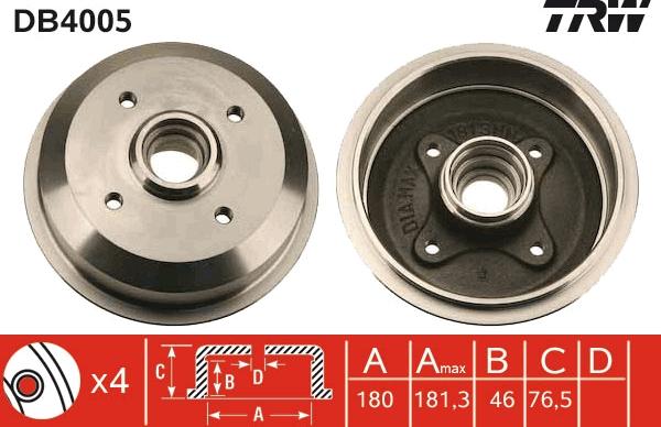 TRW DB4005 - Tambour de frein cwaw.fr