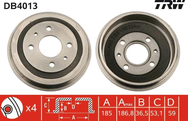 TRW DB4013 - Tambour de frein cwaw.fr