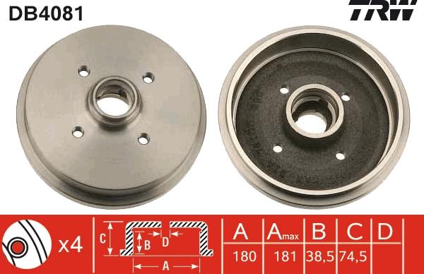 TRW DB4081 - Tambour de frein cwaw.fr