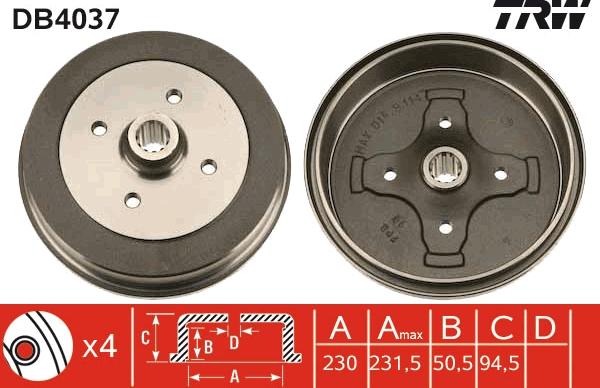 TRW DB4037 - Tambour de frein cwaw.fr