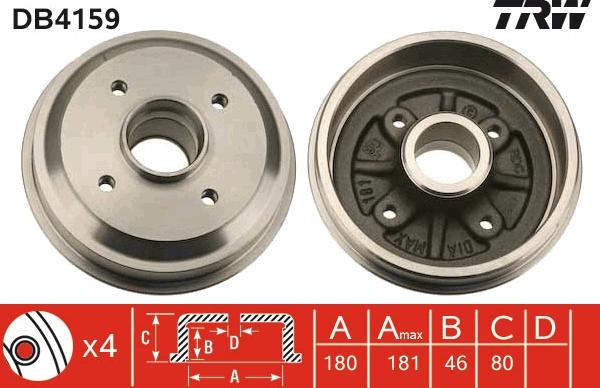 TRW DB4159 - Tambour de frein cwaw.fr