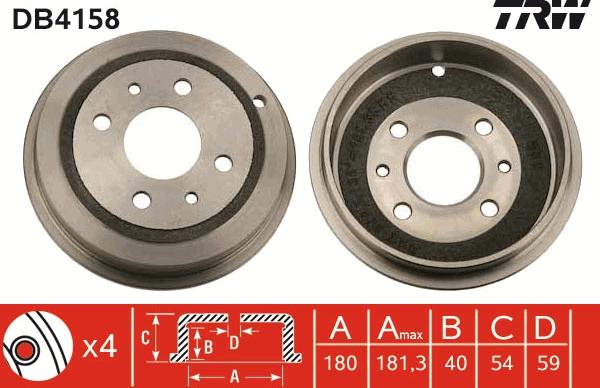 TRW DB4158 - Tambour de frein cwaw.fr