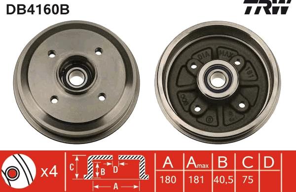 TRW DB4160B - Tambour de frein cwaw.fr